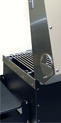 The B1 grill with a closeup of the heavy gauge stainless steel hardware and components